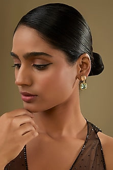 Gold Finish Peach & Aquamarine Crystal Dangler Earrings
