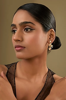 Gold Finish Cubic Zirconia & Crystal Dangler Earrings