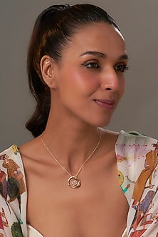 Yellow Gold Finish Cubic Zirconia & Pink Quartz Stone Necklace