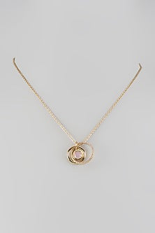 Yellow Gold Finish Cubic Zirconia & Pink Quartz Stone Necklace