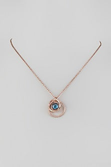 Rose Gold Finish Cubic Zirconia & Sky Blue Stone Necklace