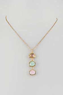 Yellow Gold Finish Cubic Zirconia & Multi-Colored Crystal Pendant Necklace