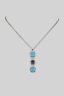 White Rhodium Finish Milky Blue & Aquamarine Crystal Pendant Necklace