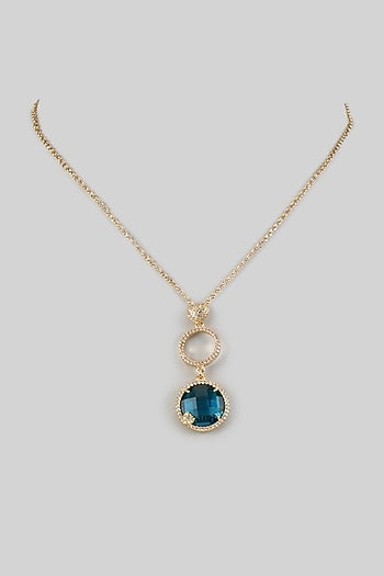 Yellow Gold Finish Cubic Zirconia & Green Tourmaline Crystal Pendant Necklace