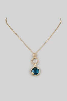 Yellow Gold Finish Cubic Zirconia & Green Tourmaline Crystal Pendant Necklace