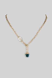 Gold Finish Cubic Zirconia & Aquamarine Crystal Long Necklace