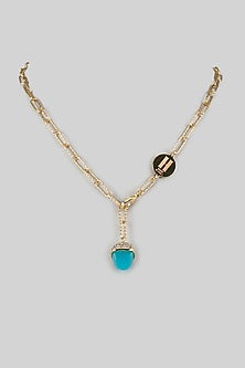 Yellow Gold Finish Amazonite Crystal & Cubic Zirconia Pendant Necklace