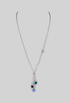 White Rhodium Finish Cubic Zirconia & Blue Chalcedony Crystal Long Necklace