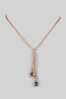 Rose Gold Finish Tourmaline Green & Antique Pink Crystal Pendant Necklace