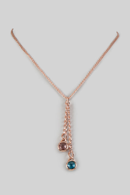 Rose Gold Finish Tourmaline Green & Antique Pink Crystal Pendant Necklace