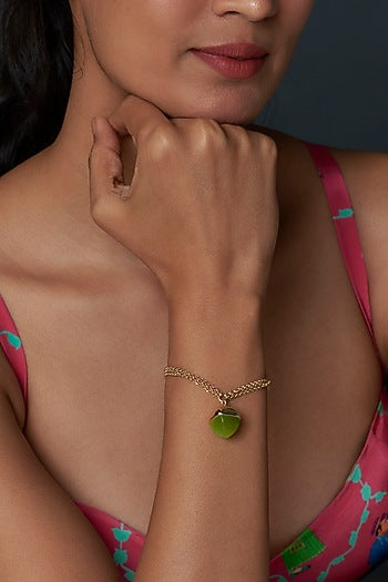 Gold Finish Green Crystal Double Strand Bracelet