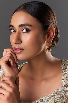 Gold Finish Freshwater Pearl & Semi-Precious Stone Dangler Earrings In Sterling Silver