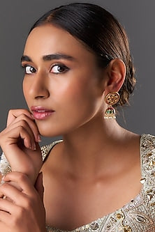 Gold Finish Freshwater Pearl & Semi-Precious Stone Dangler Earrings In Sterling Silver