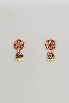 Gold Finish Freshwater Pearl & Semi-Precious Stone Dangler Earrings In Sterling Silver