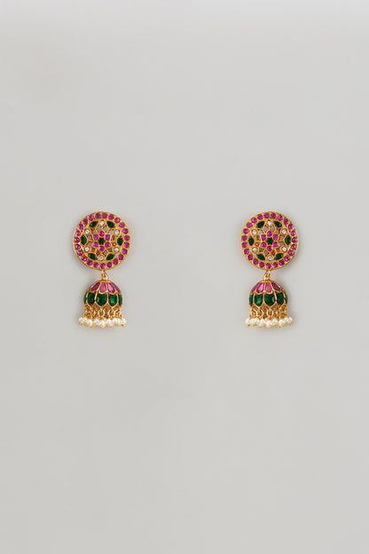Gold Finish Freshwater Pearl & Semi-Precious Stone Dangler Earrings In Sterling Silver