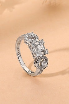 White Finish Cubic Zirconia Ring In Sterling Silver