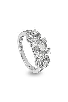 White Finish Cubic Zirconia Ring In Sterling Silver