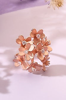 Rose Gold Finish Cubic Zirconia Ring In Sterling Silver