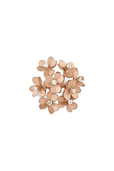 Rose Gold Finish Cubic Zirconia Ring In Sterling Silver