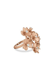 Rose Gold Finish Cubic Zirconia Ring In Sterling Silver