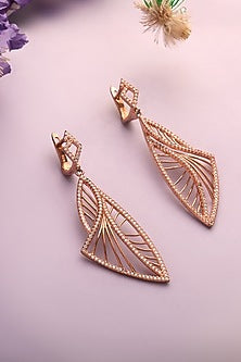 Rose Gold Finish Cubic Zirconia Dangler Earrings In Sterling Silver