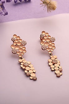Rose Gold Finish Cubic Zirconia Dangler Earrings In Sterling Silver