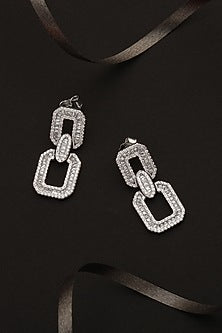 White Finish Cubic Zirconia Dangler Earrings In Sterling Silver