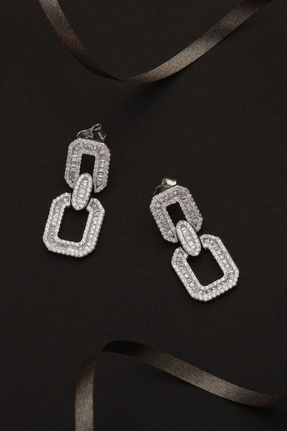 White Finish Cubic Zirconia Dangler Earrings In Sterling Silver