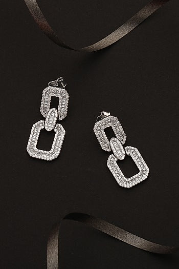 White Finish Cubic Zirconia Dangler Earrings In Sterling Silver