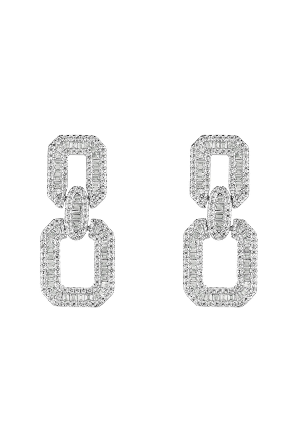 White Finish Cubic Zirconia Dangler Earrings In Sterling Silver