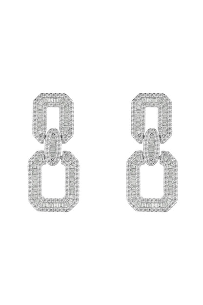 White Finish Cubic Zirconia Dangler Earrings In Sterling Silver