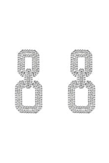 White Finish Cubic Zirconia Dangler Earrings In Sterling Silver