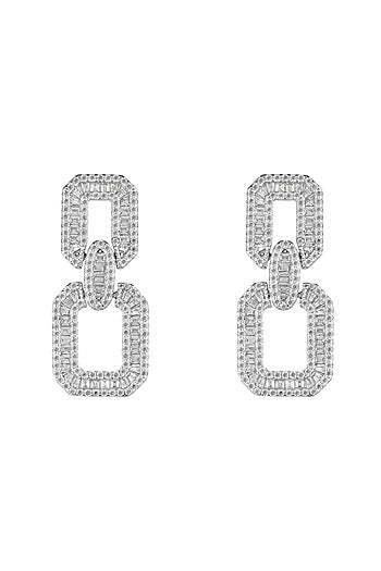 White Finish Cubic Zirconia Dangler Earrings In Sterling Silver