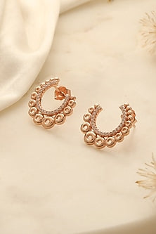 Rose Gold Finish Cubic Zirconia Stud Earrings In Sterling Silver