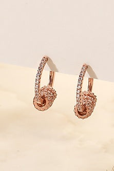 Rose Gold Finish Cubic Zirconia Hoop Earrings In Sterling Silver