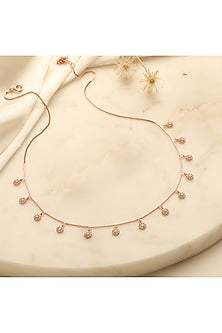 Rose Gold Finish Cubic Zirconia Necklace In Sterling Silver
