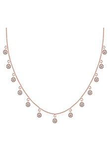 Rose Gold Finish Cubic Zirconia Necklace In Sterling Silver