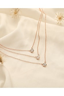 Rose Gold Finish Cubic Zirconia Triple Layered Necklace In Sterling Silver