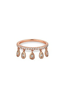 Rose Gold Finish Cubic Zirconia Dangler Ring In Sterling Silver