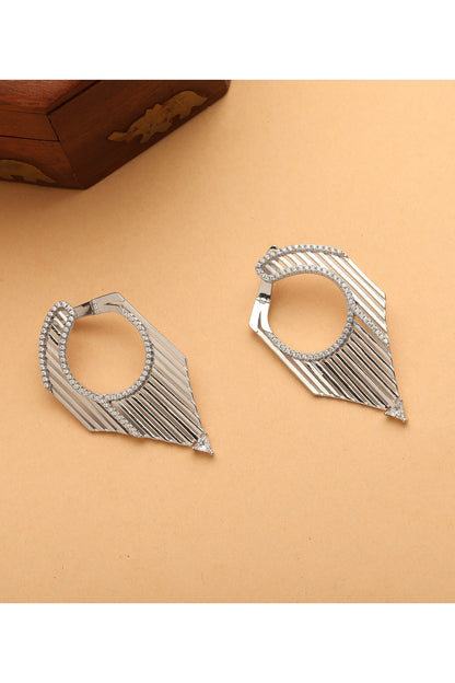 White Finish Cubic Zirconia Dangler Earrings In Sterling Silver