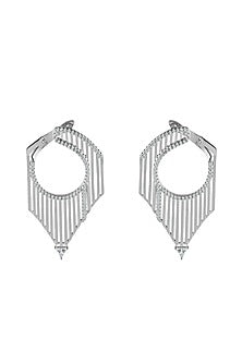 White Finish Cubic Zirconia Dangler Earrings In Sterling Silver