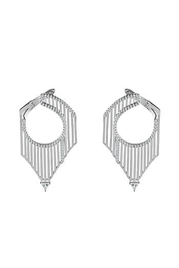 White Finish Cubic Zirconia Dangler Earrings In Sterling Silver
