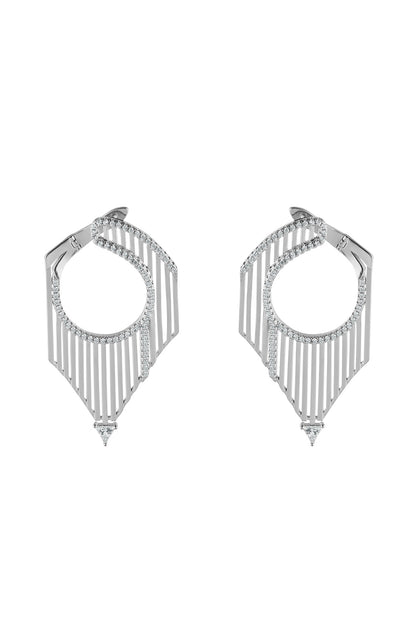 White Finish Cubic Zirconia Dangler Earrings In Sterling Silver