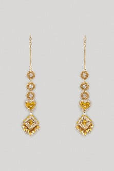 Yellow Beaded & Dabka Hand Embroidered Dangler Earrings