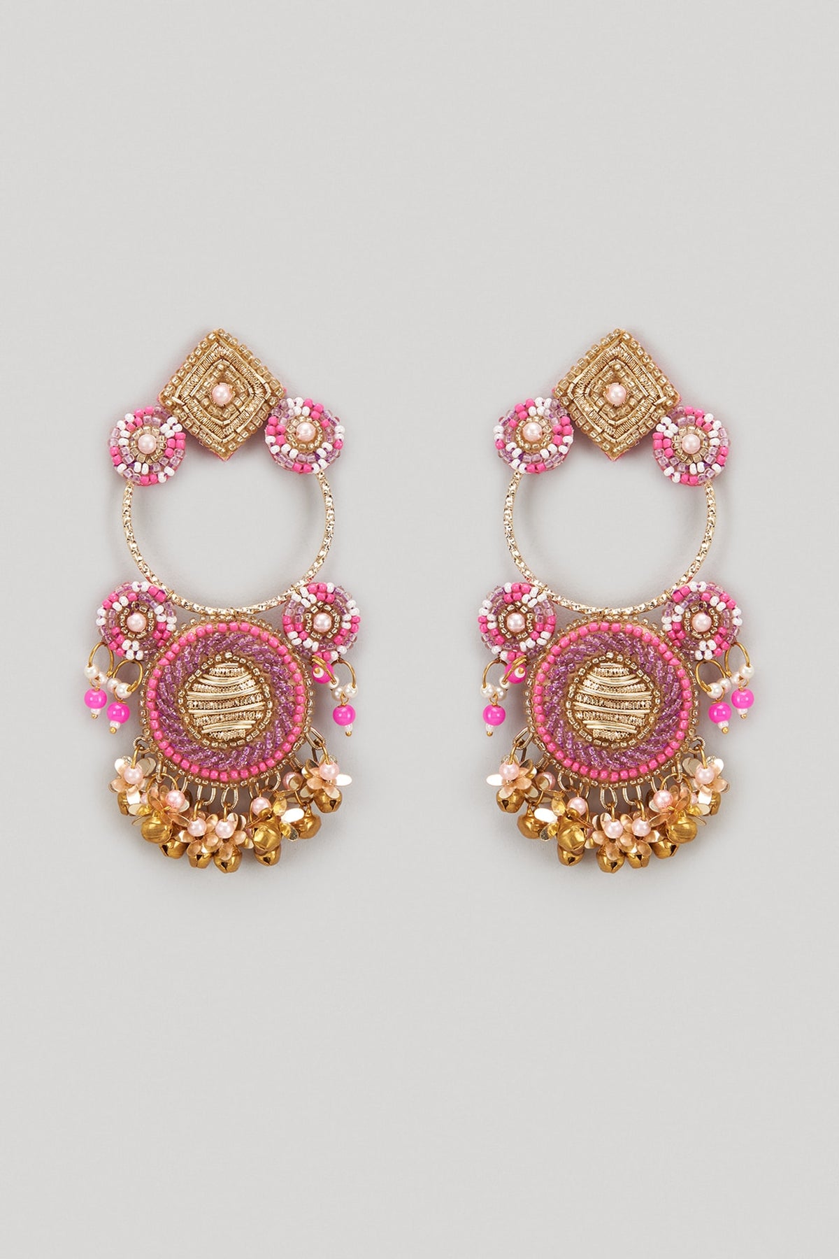 Pink & Purple Beaded Hand Embroidered Dangler Earrings