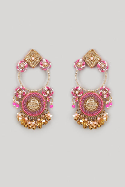 Pink & Purple Beaded Hand Embroidered Dangler Earrings