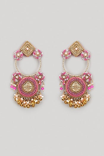Pink & Purple Beaded Hand Embroidered Dangler Earrings