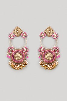 Pink & Purple Beaded Hand Embroidered Dangler Earrings
