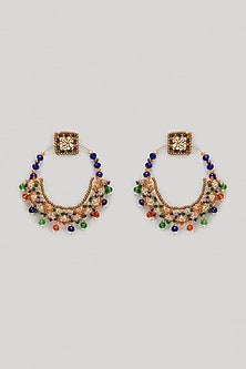 Multi-Colored Beaded Hand Embroidered Dangler Earrings