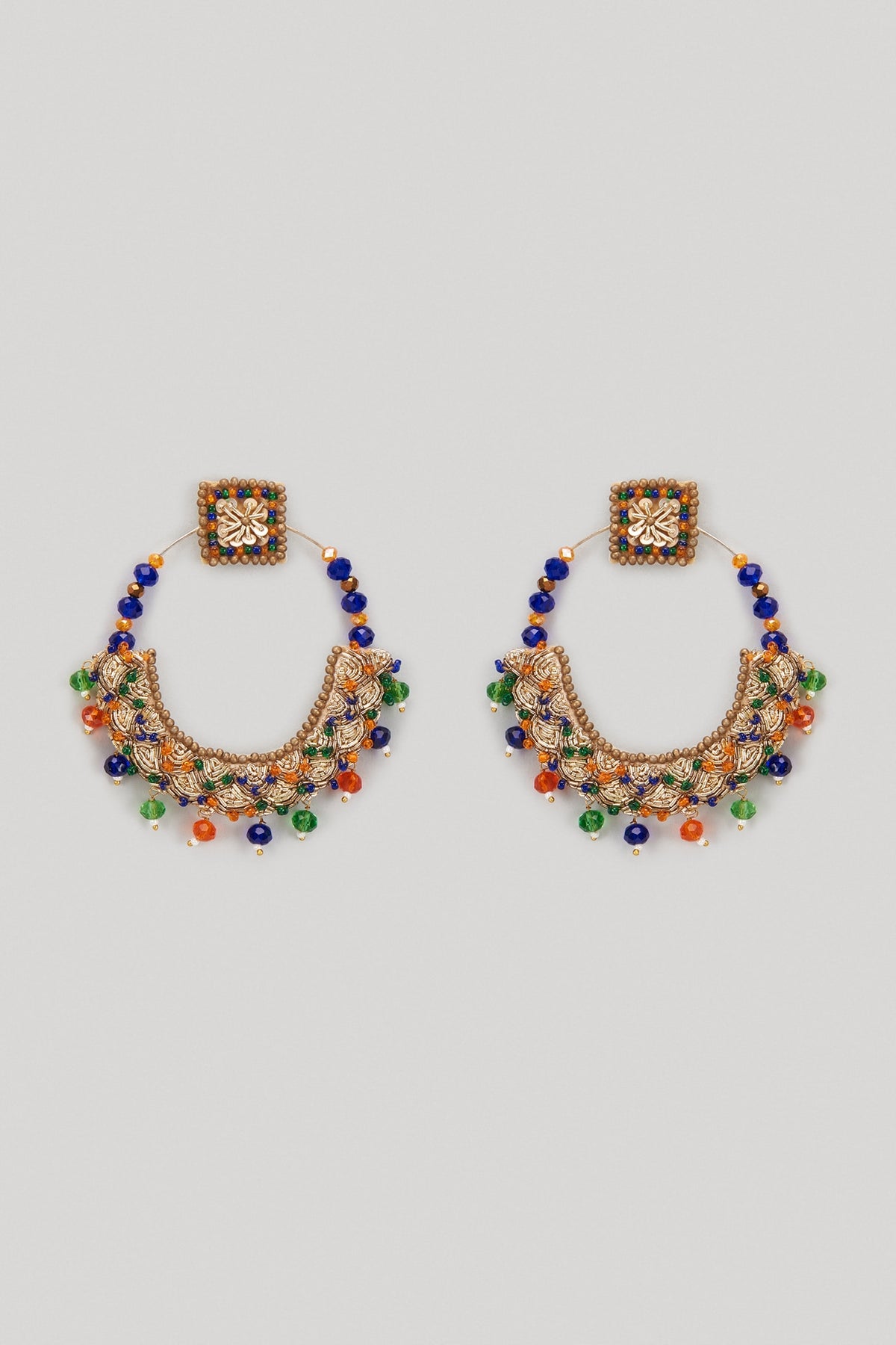 Multi-Colored Beaded Hand Embroidered Dangler Earrings
